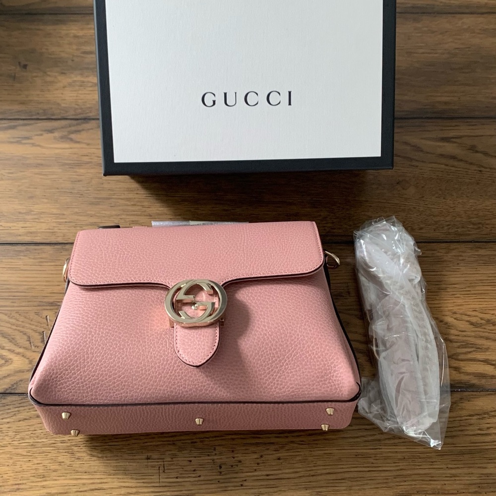 Gucci Calfskin Interlocking G Shoulder Bag Pink